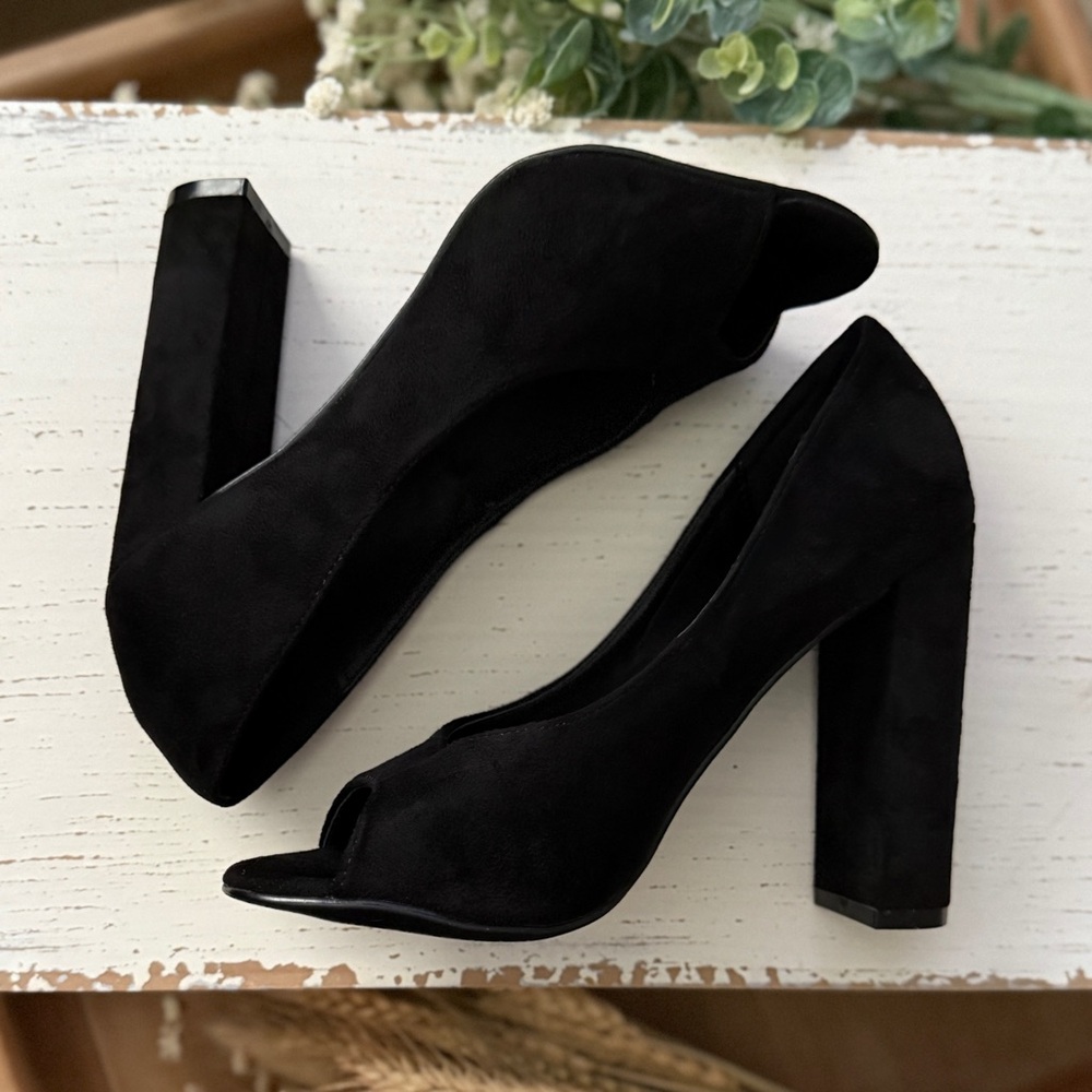 Michael Antonio Faux Suede Open Toe Pumps - Picture 6 of 7